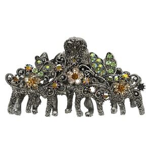 Vintage 1980s  Wien Hair Claw Clip Silver Tone Metal Rhinestones Floral Design